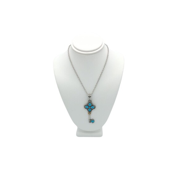 Blue Howlite Key Pendant Necklace in Stainless Steel - Picture 1 of 5